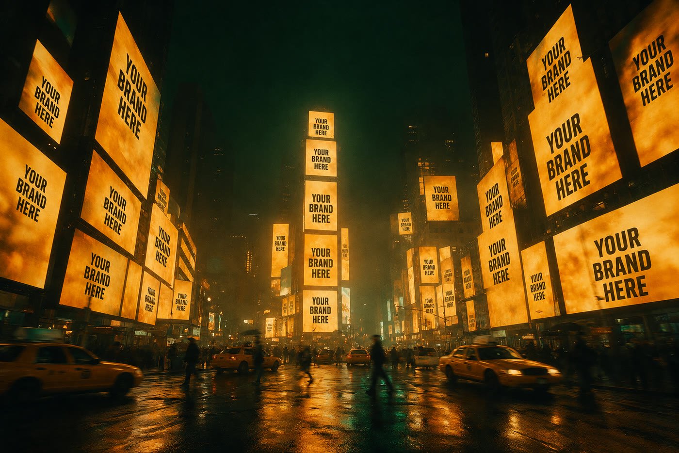 A placeholder ad on a screen in Times Square, New York